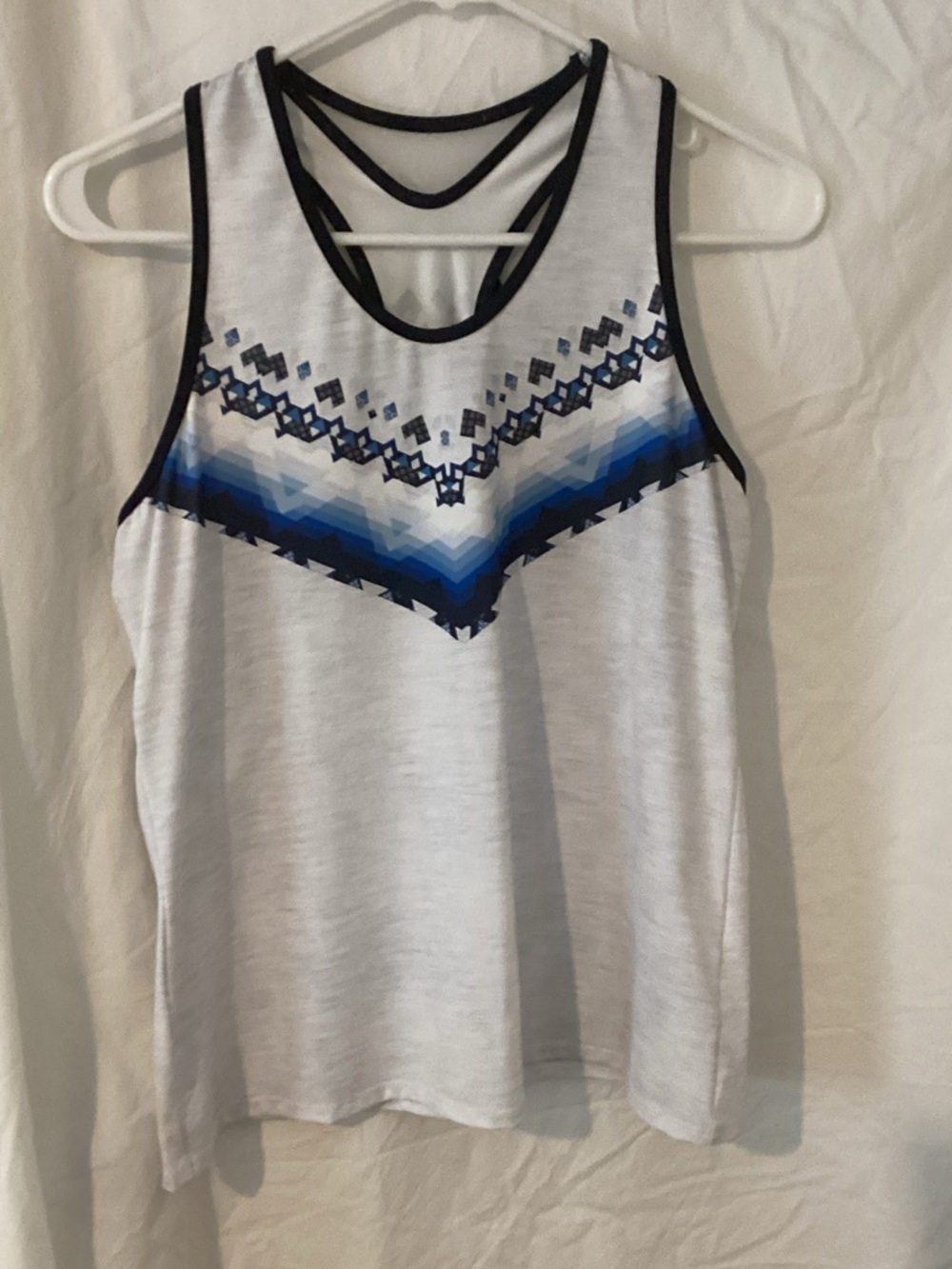 Lucky in Love White Tank with Blue Chevron and Navy Trim